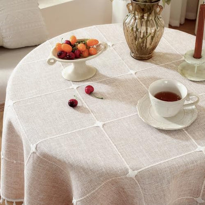 Laolitou Waterproof Tablecloths Rustic Lattice Tablecloth Cotton Linen Coffee Table Cloths for Kitchen Dining,Party,Holiday,Christmas,Buffet, Round, 55", 2-4 Seats - color: Coffee Plaids, size: 55" (Round)