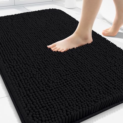 Arotive Bathroom Rugs 30x20, Soft Absorbent Shaggy Chenille Bath Rugs | Black, Machine Washable Rubber Backing Bath Mats for Bathroom Floor Tub and Shower Home Decor Accessories - color: Black, size: 30" X 20"