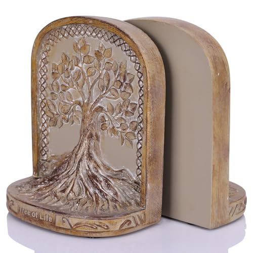 Tree of Life Bookend Set, 2 Substantial bookends in Bronze Finish, Ideal for Bookshelves and bookcases. Suitable for Office, Library, or Living Room Coffee Table end-of-Row Decoration. - color: A-original