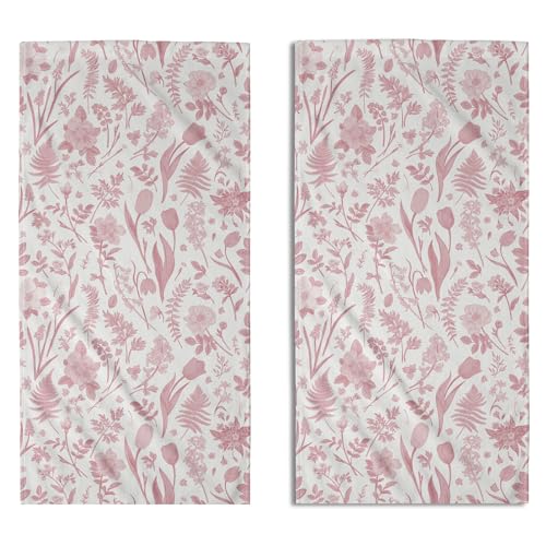 Spring Floral Hand Towels for Bathroom Set of 2 Pink White Flower Leaves Vintage Botanical Print Seasonal Decorative Handtowels Soft Absorbent Bath Towel for Home Guest Room Hotel Gym Spa - color: Pink White