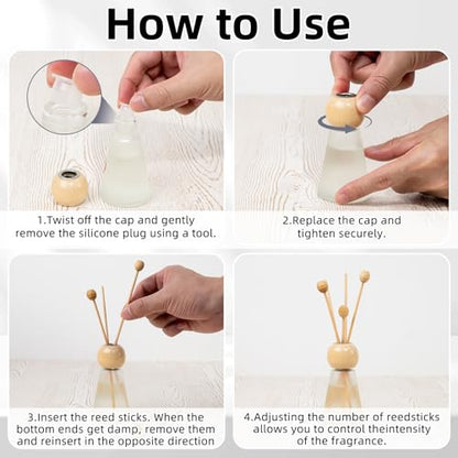 Reed Diffuser Set, Blue Bell Scent with Reed Sticks, 1.7 fl oz / 50ml Cone-Shaped Bottle with Round Wooden Cap, Ideal for Bathroom, Bedroom, Office, Home Fragrance for Shelf Decor Air Freshener Gift