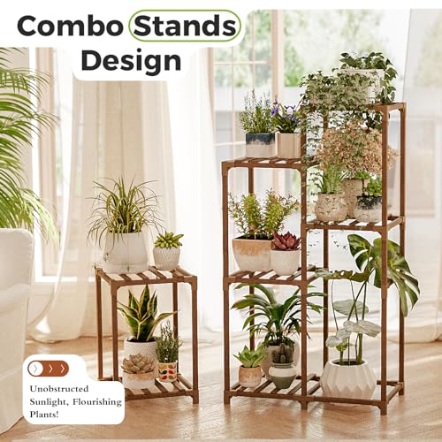 Bamworld Plant Stand Indoor Corner Plant Shelf Wood Plant Holder | for Multiple Plants Tall Flower Stands Plants Table Rack Garden Patio Lawn Window 03H, Brown
