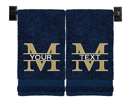 Personalized Hand Towels | Set of 2 | Choose from 12 Fonts | Genuine Turkish Cotton | Oeko-Tex Certified | Personalized Towels | Bathroom Hand Towels - color: Navy - Hand Towels