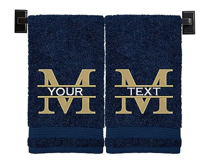 Personalized Hand Towels | Set of 2 | Choose from 12 Fonts | Genuine Turkish Cotton | Oeko-Tex Certified | Personalized Towels | Bathroom Hand Towels - color: Navy - Hand Towels
