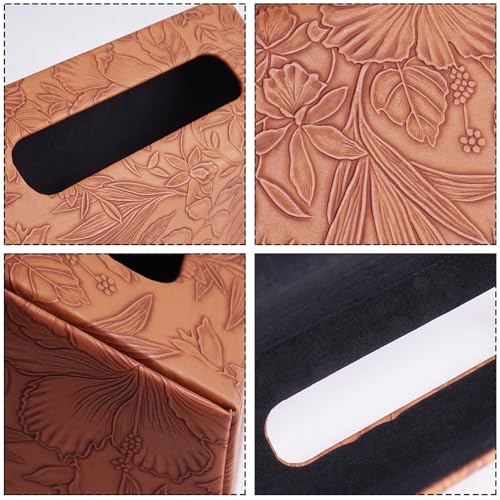 Hand Towels Box Cover,PU Leather Tissue Box Cover Holder Compatible with Kleenex Disposable Paper Hand Towels Suitable for Dining,Kitchen,Bathroom(1-Carved Brown) - color: 1-carved Brown2