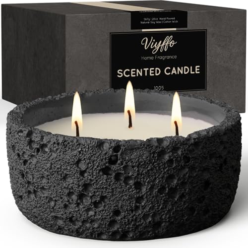 Viyffo Large 3 Wick Scented Candle – Sandalwood & Lavender, 20oz Non Toxic Soy Candles for Women & Men, Matte Black Ceramic Jar Perfect Calming Home Fragrance, Elegant Room Décor & Premium Gift - color: Black