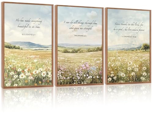 LHIUEM Christian Flowers Framed Canvas Wall Art,Vintage Bible Verse Wall Decor,Religious Jesus Prints,Natural Scripture Artwork for Living Room,Bedroom,Dining Room -24"x36"x3 - color: Christian Flowers Wall Art, size: 24''x36''x3
