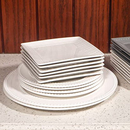 Square Dinner Plates, Set of 6, 6 Inch White Ceramic, Embossed Crisscross, Safe for Dishwasher, Microwave and Oven - color: 6 inch-White- Crisscross-6pcs