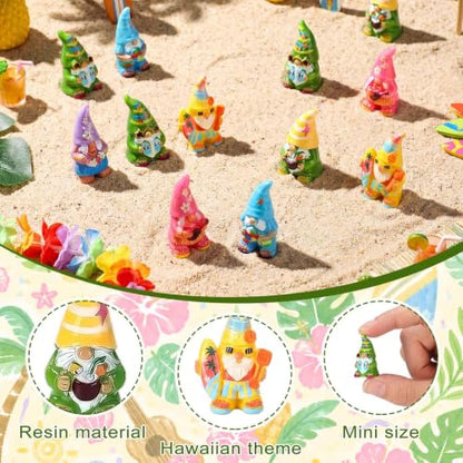 Yaomiao 60 Pcs Mini Hawaii Gnome Figurines Summer Tiny Resin Statues Starfish Plumeria Gnomes Figures Resin Gnome Decorations for Beach Hawaiian Party Favor Gift Tiered Tray Decor - style: Summer Hawaii