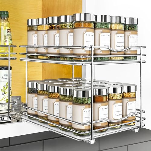 LYNK PROFESSIONAL® Pull Out Spice Organization for Cabinets - 8-3/8 inch Wide – Spice Rack for Inside Cabinets, Slide Out Spice Rack Organizer for cabinet – Pull Out Spice Rack, Sliding 2 Tier Chrome - color: Chrome, size: 8-1/4" - 2 Tier