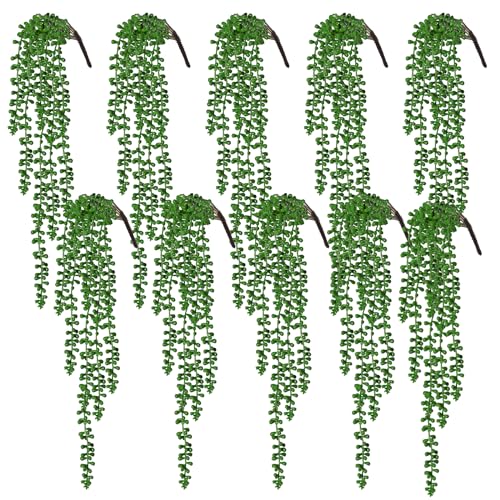 RECUTMS 10Pcs Artificial Hanging Succulents String of Pearls Plants 27.5In | Trailing Fake Greenery,Pearl Chain Plant,Diy Filler Decorations,Real Touch,Durable and Realistic,Vase Pot Planter,Wall Decor - color: 10p Hanging Succulents