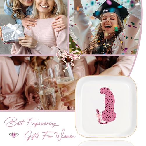 Jewelry Dish Tray, Ring Dish, Ceramic Trinket Tray, Pink Preppy Cheetah Leopard Gifts Ceramic Jewelry Tray Dish, Cheetah Print Jewelry Plate for Women