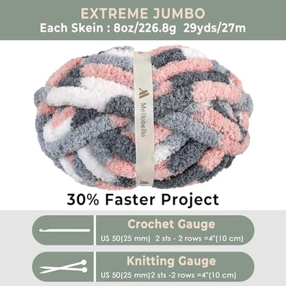 Jumbo Chunky Yarn for Hand Knitting - Super Thick Chenille Chunky Yarn for Crocheting - Extra Soft Bulky Fluffy Blanket Big Yarns 8 Jumbo Pack (27yds,8 oz Each Skein) - color: Pebble Paws