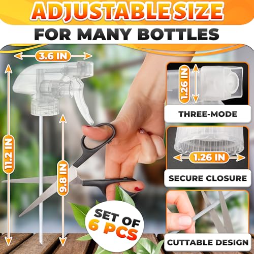 ALPENKOK 6 Pack Spray Nozzle for Bottles, Trim-To-Fit Tube; Plastic (Clear) | Spray Bottle Nozzle Replacement; Fits 8 and 16 Oz; Trigger Sprayer with Mist, Stream & Off Modes; for Cleaning and Garden - color: 6 Pcs Clear