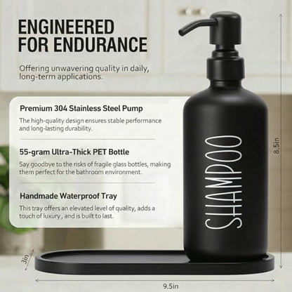MOMEEMO Reusable Shampoo and Conditioner Bottles with Tray, Black | Shampoo Bottles Refillable with Pump, Pump Bottles for Shampoo and Conditioner, Shower Dispenser Bottles - color: Black Black