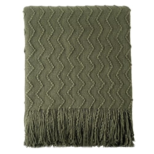 BATTILO HOME Throw Blanket for Couch, Textured Knit Throw, Olive Green Throws for Home Decor, Soft Blanket Throw for Bedroom Decor Housewarming Gifts, 50"x60" - color: Olive Green