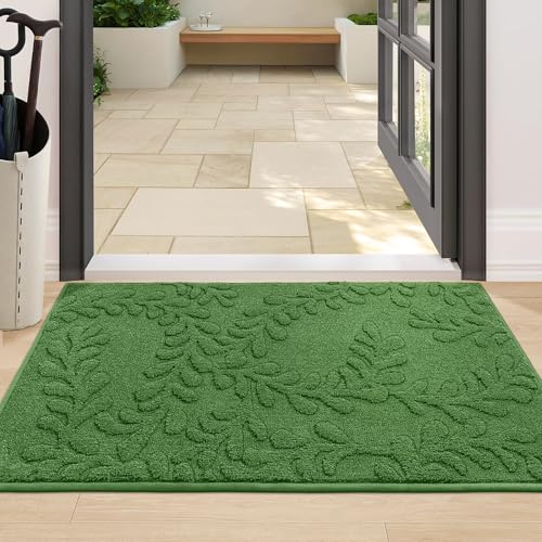 BEQHAUSE Dirt Trapper Door Mats 24" x 36", Non-Slip Doormat, Green | TPR Backing Dog Door Mat, Super Absorbent Welcome Mat for Front Door, Mud Shoes & Paws, Washable Entry Rugs - color: Green, size: 2' x 3' (Rectangular)