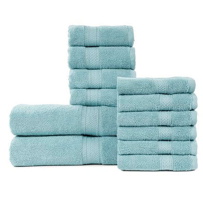 HILLFAIR 12-Piece Cotton Bath Towel Set - 600 GSM - Hotel Spa Towels - 2 Bath, 4 Hand, 6 Washcloths - Absorbent Soft Cotton - Ocean Blue - color: Ocean Blue, size: 12 Piece Towel Set