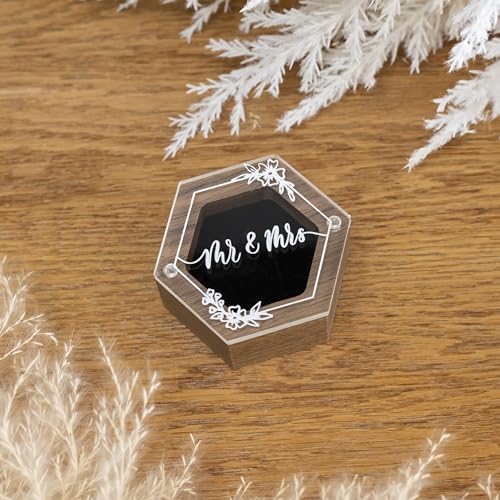 Rustic Wedding Ring Box for Engagement | Wooden Ring Holder for Ring Bearer Box & Ring Bearer Pillows | Engagement Ring Box for Proposal | Jewelry Box, Jewelry Organizer Wedding Registry - Mr & Mrs