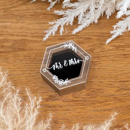 Rustic Wedding Ring Box for Engagement | Wooden Ring Holder for Ring Bearer Box & Ring Bearer Pillows | Engagement Ring Box for Proposal | Jewelry Box, Jewelry Organizer Wedding Registry - Mr & Mrs