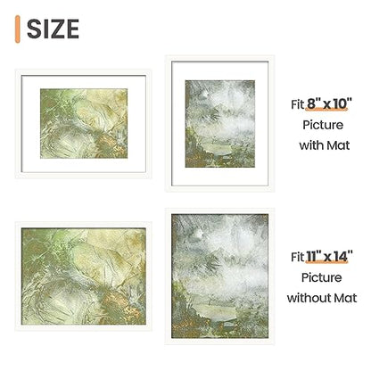 upsimples 11x14 Picture Frame Set of 10, Display Pictures 8x10 with Mat or 11x14 Without, Multi Photo Frames Collage for Wall Display, White | Fit 8x10 with Mat and 11 x 14 Photos, Wall or Tabletop Display, For Gallery Hallway Living Room, For Christmas W