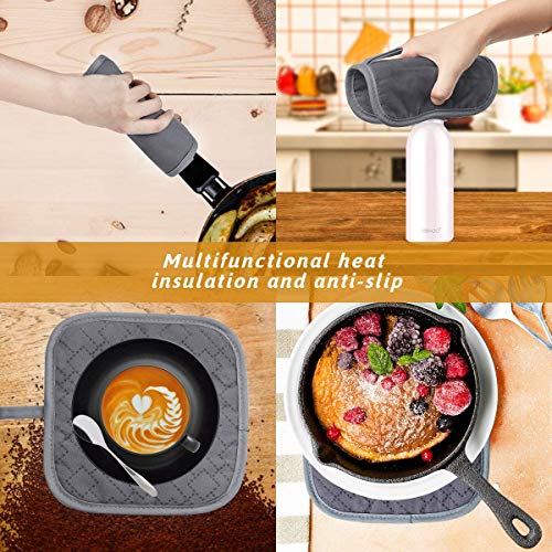 4Pcs Oven Mitts and Pot Holders Set, 572F Heat Resistant Oven Glove, Soft Cotton Lining with Non-Slip Surface for Kitchen Baking BBQ (Grey) - color: Gray