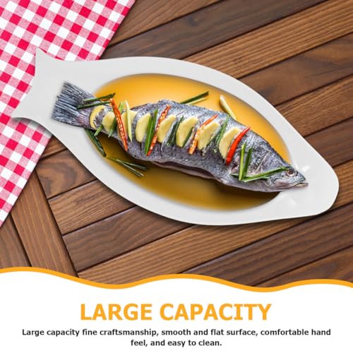 Hemoton Oval Fish Plate Ceramic Steamed Pure White Serving Platter for Kitchen Platters for Serving Food Sushi Rolls Fruit Slices Appetizers 15.74 X 7.48 X 0.98 in - size: 38x18cm