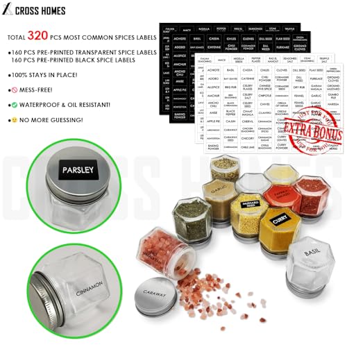 30 Set Magnetic Spice Jars for Refrigerator Hexagon Glass Spice Jars with Magnetic Lids, Shaker, Spice Labels, Magnetic Glass Spice Containers for RV Travel Trailer Kitchen Fridge Cabinet Wall mount