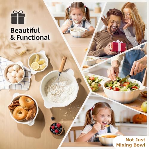Large Soup Bowls Set of 4, Pumpkin Microwave Mixing Bowls with Handle, Ceramic Serving Bowls for Prepping, Pasta, Salad - Kitchen Cooking and Baking Supplies, Mothers Day Gift - color: White Blue, size: 4 Piece Set