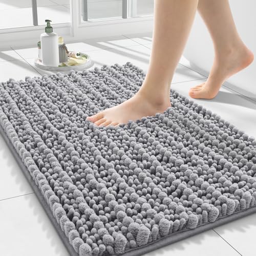Smiry Bathroom Rugs 24X16, Extra Soft Rubber Backing Chenille Bath Mats | Grey Machine Washable Non Slip Quick Dry Bath Mats for Bathroom Floor, Tub, Shower, Home Decor Accessories - color: Grey, size: 24'' X 16''