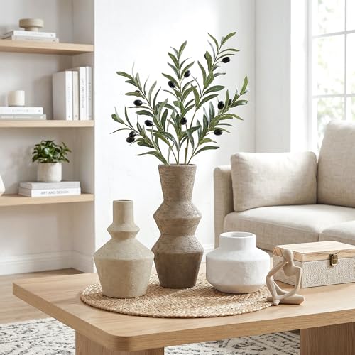 DREAMLOOM Modern Modern Ceramic Vase Set of 3, Brown | Funnel Shaped, Farmhouse Rustic, Pampas Grass, Home Decor, Living Room Bedroom Kitchen Shelf Centerpiece - color: Dark Tea Combo - Funnel-shaped