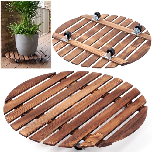 Novabright 20” Wooden Rolling Plant Heavy Duty Dolly Caddy with Locking Wheels Heavy Duty Wooden Plant Dolly Mobile Stand for Large Pots Small Furniture Outdoor(1pcs) - size: 20 Inch