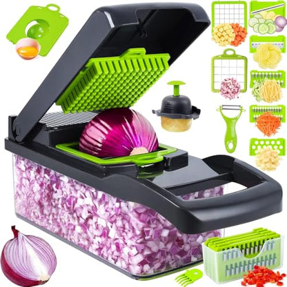 Multifunctional Pro-Series 14-in-1 Vegetable Chopper, Mandoline Slicer set, Veggie Chopper, Food Chopper with Container, Vegetable Cutter & Spiralizer for Onion Salad Home Essential Gadget & Kitchen