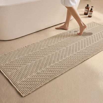 Sunfly Waffle Runner Rug Bathroom, Boho Bath Mat Super Absorbent & Quick Dry, Non-Slip Washable with Tassels, Ultra Soft Farmhouse Long Bathroom Rug 24"x72" Beige - color: Beige, size: 2' x 6' (Rectangular)