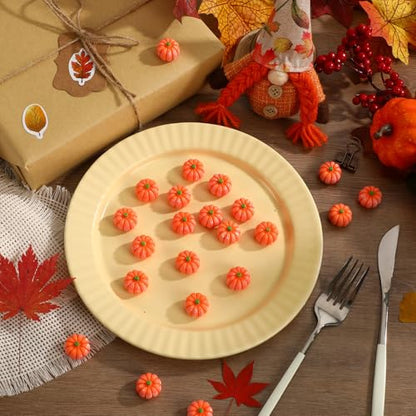 JUNEBRUSHS 50 Pcs Mini Pumpkins Fake Pumpkins Artificial Pumpkins Thanksgiving Ornaments for Vase Filler DIY Crafts Fall Halloween Party Supplies Home Table Decorations - style: Pumpkin Style