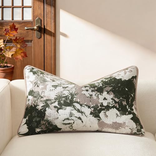 Kevin Textile Vintage Floral 12x20 Inch Lumbar Pillow Cover 1 Pack, Green | Soft Neutral Retro Flowers Embroidered Texture Lumbar Pillow Cover Accent Decorative Pillowcase for Couch Sofa Chair Bed - color: Floral Green, size: 20" x 12" (Pack of 1)