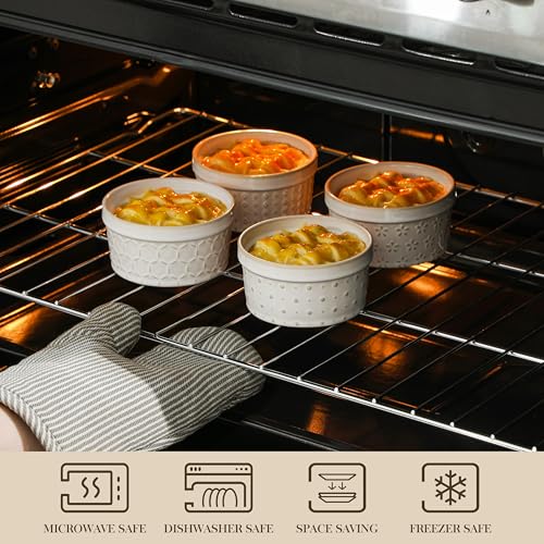 MALACASA 8 oz Ceramic Ramekins Set of 4, Creme Brulee Souffle Oven Safe | Ceramic Ramekins for Creme Brulee, Souffle, Pudding, Custard, Arctic White - size: 8 oz