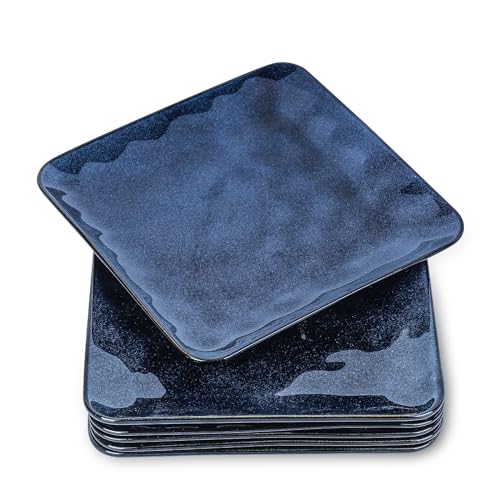 vicrays Ceramic Square Plates Set of 6 - Large Porcelain 10 inch Dinner Plates for Steak Pasta Pizza - Microwave Oven and Dishwasher Safe - Blue - color: Blue, size: 6pcs-10 inch