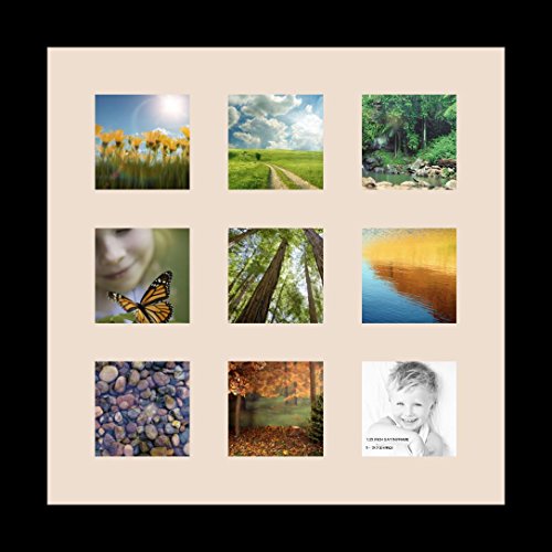 ArtToFrames Collage Photo Frame Single Mat with 9-3x3 Openings with Satin Black Frame and Alabaster mat. - color: 9 - 3x3 - (2146), size: Alabaster
