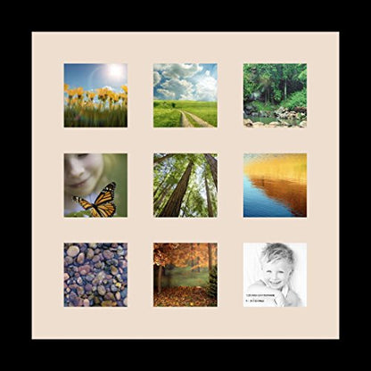 ArtToFrames Collage Photo Frame Single Mat with 9-3x3 Openings with Satin Black Frame and Alabaster mat. - color: 9 - 3x3 - (2146), size: Alabaster