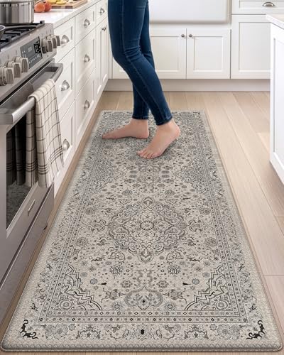 DEXI Kitchen Floor Mats Cushioned Anti Fatigue Runner 23x59 Beige Grey | Soft Comfort Memory Foam, Easy Care, Waterproof, Standing Padded Rug for Front Sink Laundry Office Farmhouse - color: Beige/Grey, size: 59"L x 23"W x 0.4"Th