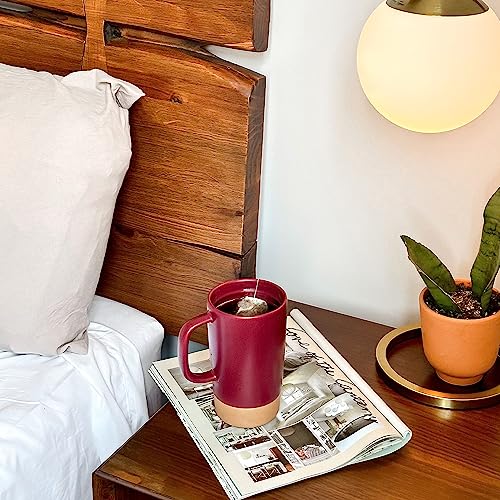 Mora Ceramics Large Tea Mug with Loose Leaf Infuser and Ceramic Lid, 18 oz, Portable, Microwave and Dishwasher Safe, Tall Coffee Cup - Rustic Matte Ceramic Glaze, Modern Herbal Tea Strainer, Merlot - color: Merlot
