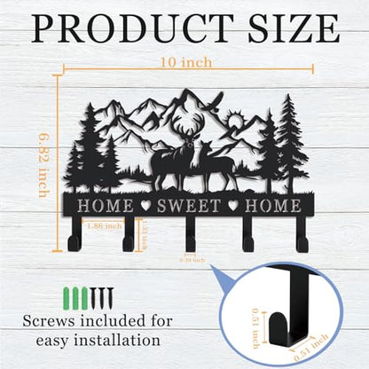 Deer Mountain Metal Key Holder Wall Mount Key Holder for Wall Rustic Cabin Decor Key Rack Hooks Hanger Woodland Wildlife Wall Art Entryway Organizer Housewarming Hunting Gifts - size: Small, style: Sweet Home