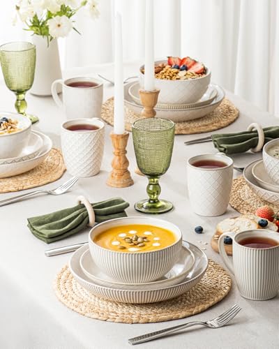 getstar 12-Piece Ceramic Dinnerware Sets, Plates and Bowls Sets (9.2" Dish + 7.6" Dish + 6" Bowl) for 4, Microwave and Dishwasher Safe - size: 9.2"+7.6"+6"(12pcs)
