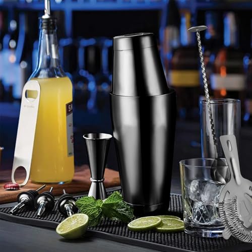 Mwellewm Cocktail Shaker Boston Shaker Set 15 Pcs Professional Bartender Kit Bar Shaker Stainless Steel Drink Shaker Bartending Beginner Martini Shaker Tin Mixed Alcohol Shaker Tool(Black) - color: Black