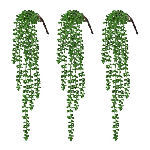 RECUTMS 3Pcs Artificial Hanging Succulents String of Pearls Plants 27.5In | Trailing Fake Greenery,Pearl Chain Plant,Diy Filler Decorations,Real Touch,Durable and Realistic,Vase Pot Planter,Wall Decor - color: 3p Hanging Succulents
