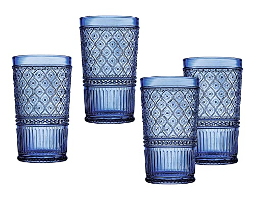 Godinger Highball Drinking Glasses, Tall Glass Cups, Vintage Decor, Water Glasses, Cocktail Glasses - Claro Collection, Large 17oz, Blue, Set of 4 - color: Blue, size: 17 fl oz