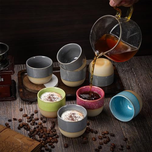 VanEnjoy Espresso Cups Set of 4 Stackable Coffee Mugs Colorful Unique Ceramic Glazed Demitasse Espresso Cups Gray Ceramic Espresso Mugs 5oz Espresso Cups for Tea Coffee - color: Blue