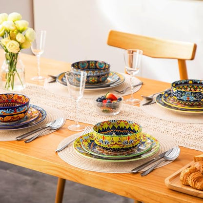 vancasso Plates and Bowls Sets,12-Piece Porcelain Dinnerware Set Service for 4, Bohemian Style Dishes Set for 4, Kitchen Dinner Set, Microwave and Dishwasher Safe, Scratch Resistant, Series KRVI - size: Service for 4 (12 Pcs)
