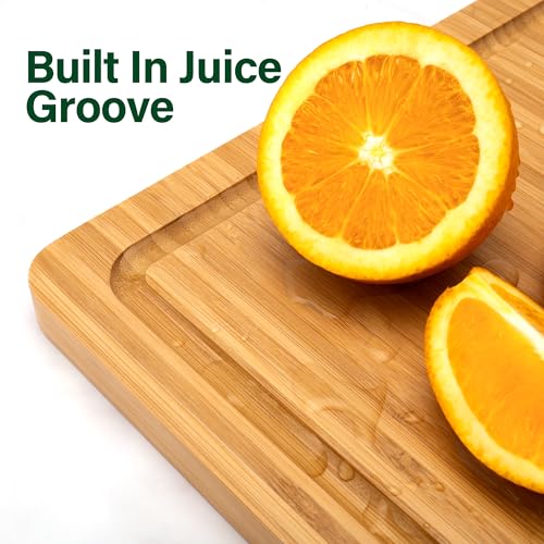 Bamboo Cutting Board Set of 3, Cutting Boards For Kitchen with Juice Groove, Bamboo Chopping Board Set, Serving Board Set for Meat, Fruit Vegetable and Cheese - color: Bamboo Set of 3